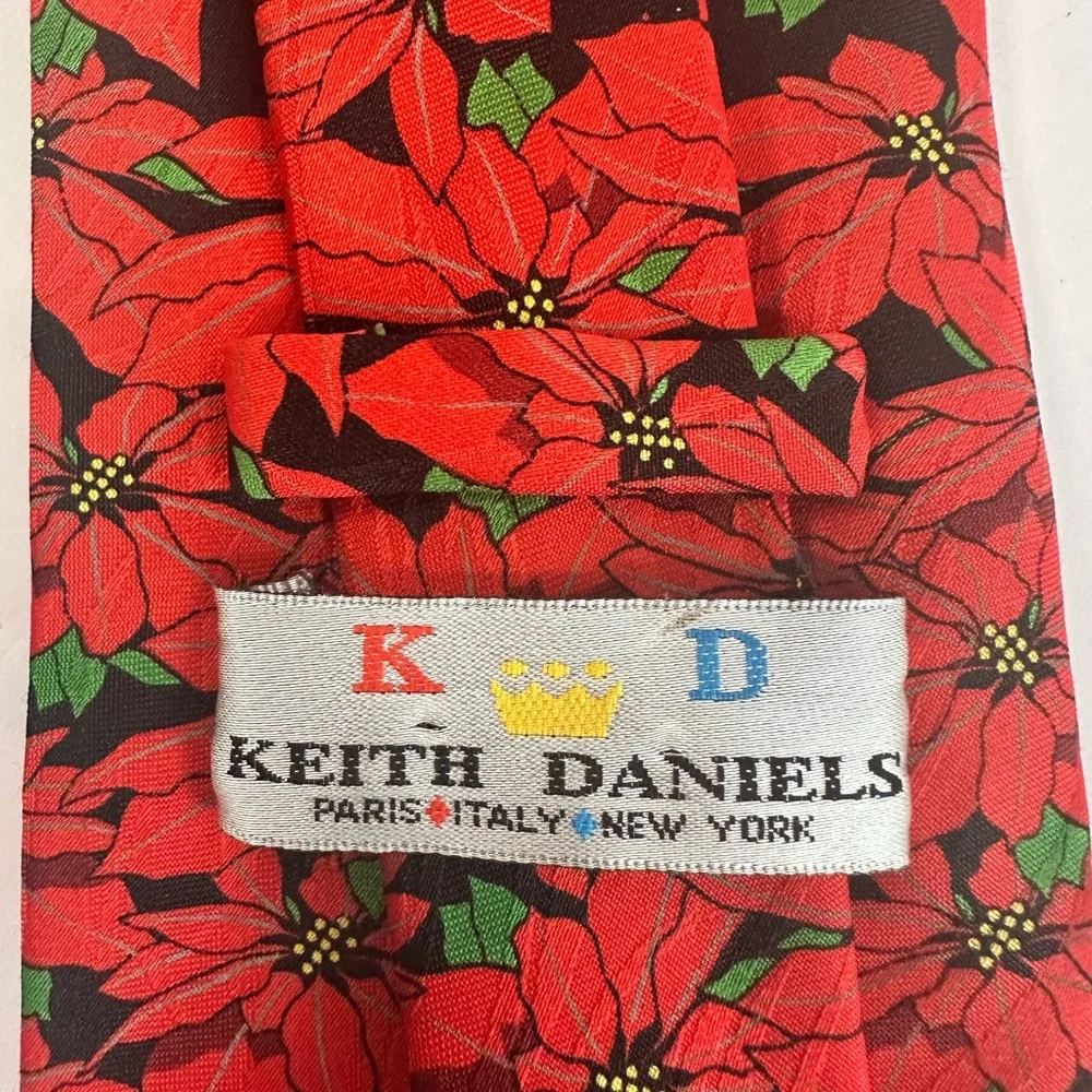 Keith Daniels Christmas Necktie Red Poinsettia Floral Holiday Festive‎